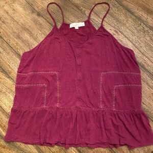 Magenta Petite Loft Camisole Tank Top Ruffle Peplum Eyelet Unique Stitching